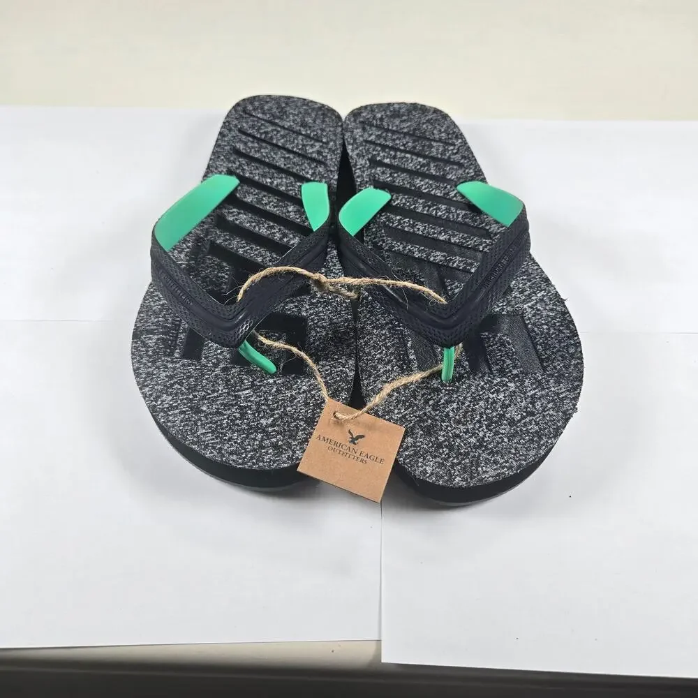 NWT American Eagle‎ AE Flip Flop Sandals in Charcoal Black Green Men's Size 12